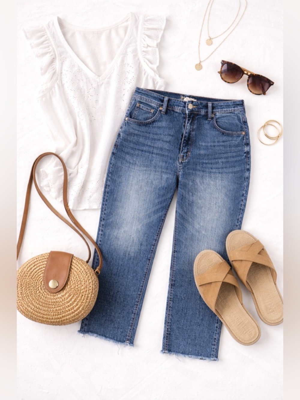 KanCan Cropped Jeans Raw Hem High Rise Straight Leg
